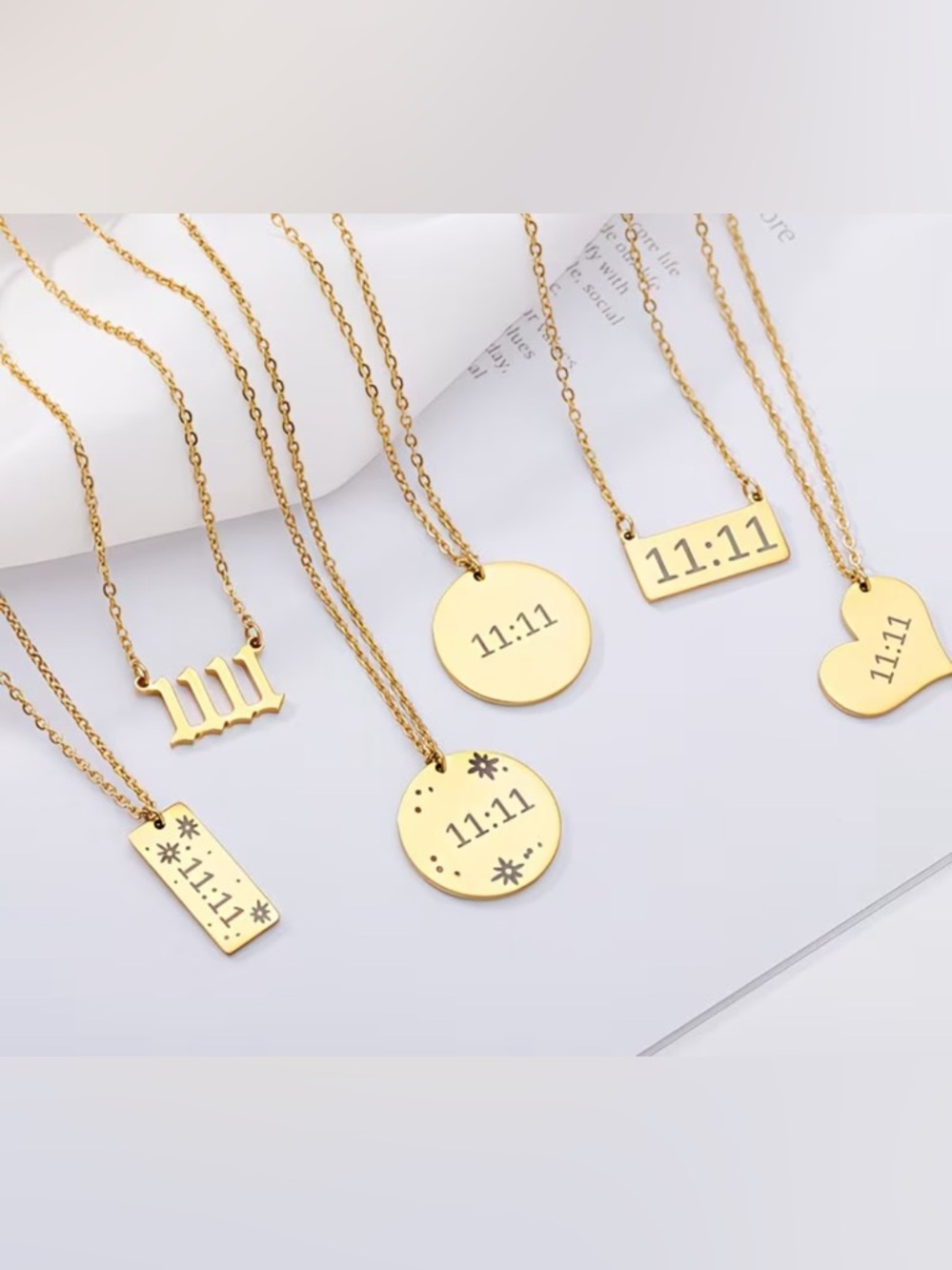 ✨Vintage Angel Lucky Number 11:11 Pendant Necklace Stainless Steel Gold Plated - Picture 3 of 6